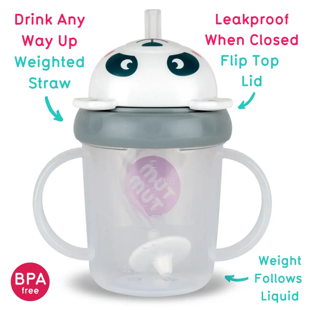 TUMTUM Tippy Up 第3代重力吸管學飲杯 ‧ Pip 熊貓 200ml - Image 2